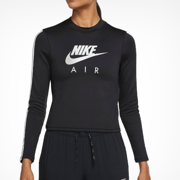 Nike Reflective Long Sleeve Fitted Cropped Dri-FIT Top Graphic+Arm Stripes - Picture 1 of 9